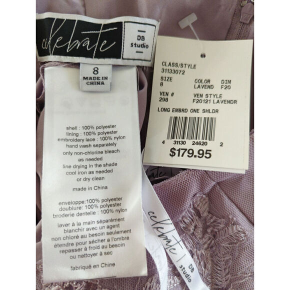 DB Studio Women's Embroidered One Shoulder Maxi Dress Lavender Purple Size 8 NWT - Picture 13 of 13